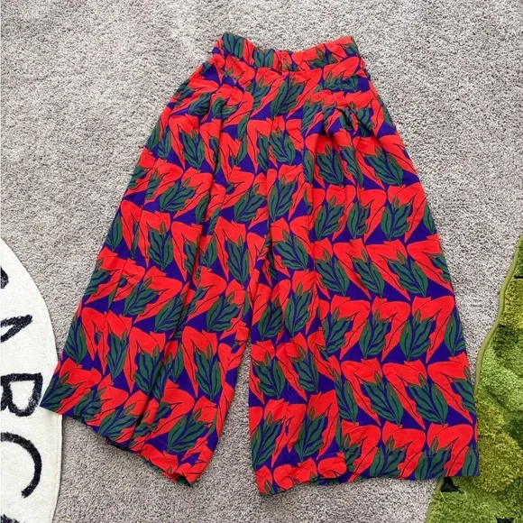 Farm Rio Tropical Leaf Print Wide Leg Pant Size Large Boho Resort Vacation Style - Picture 2 of 6